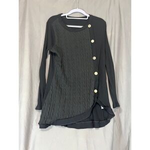 Unbranded Black Mixed Media Cable Knit Ribbed Tunic Top Long Sleeve XL